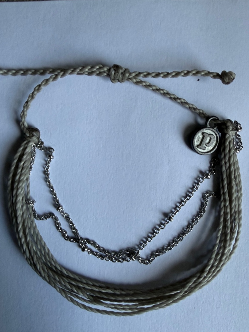 Pura Vida Beige Multi-Strand Rope and Chain Bracelet with Silver Charm